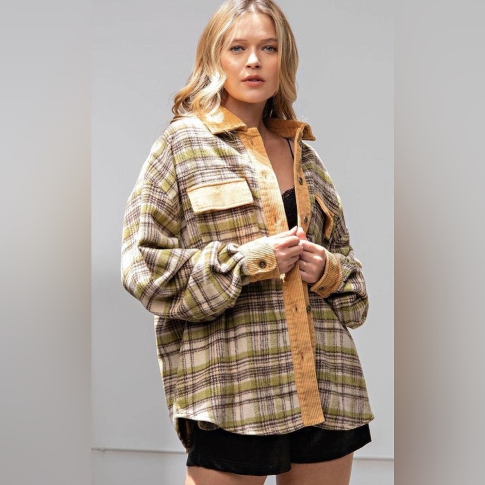 Plaid Green and Beige Women's Jacket